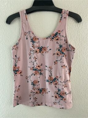 Terranova Floral Scoop-Neck Tank Top Dusty Pink Cotton Festival Petite